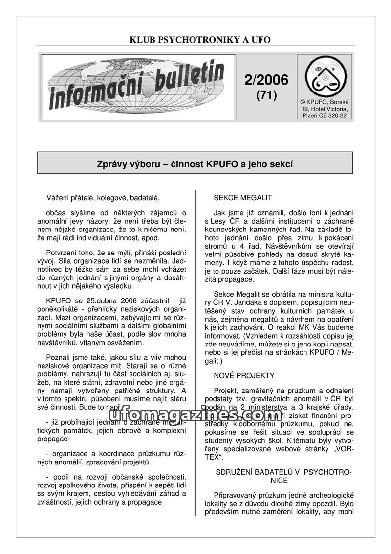 Cover of KPUFO Informacni bulletin issue (71): informační bulletin