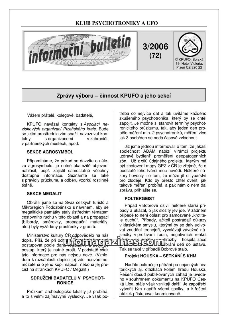 Cover of KPUFO issue 72: informační bulletin