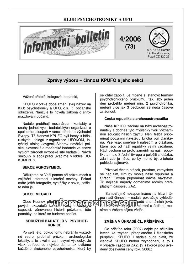 Cover of KPUFO issue 73: informační bulletin