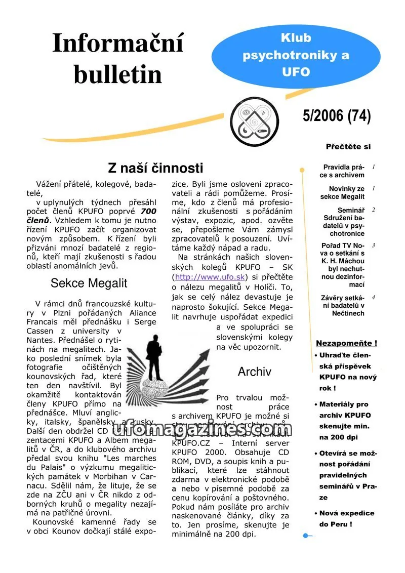 Cover of KPUFO Informacni bulletin issue 5/2006 (74): Informační bulletin