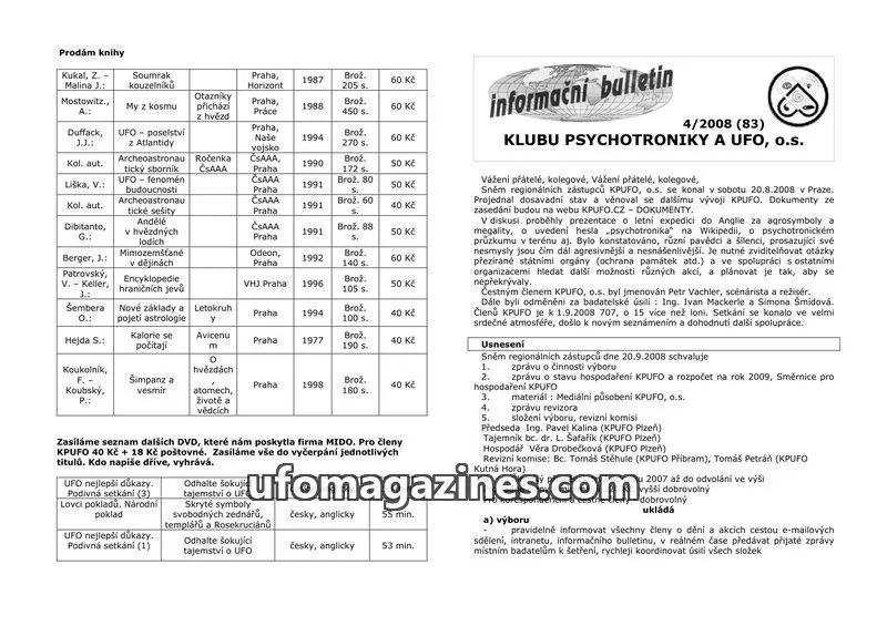 Cover of KPUFO Informacni bulletin issue 4/2008 (83): informační bulletin