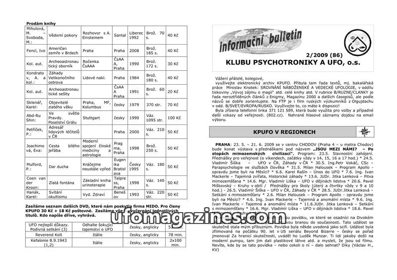 Cover of KPUFO Informacni bulletin issue 2/2009 (86): informační bulletin
