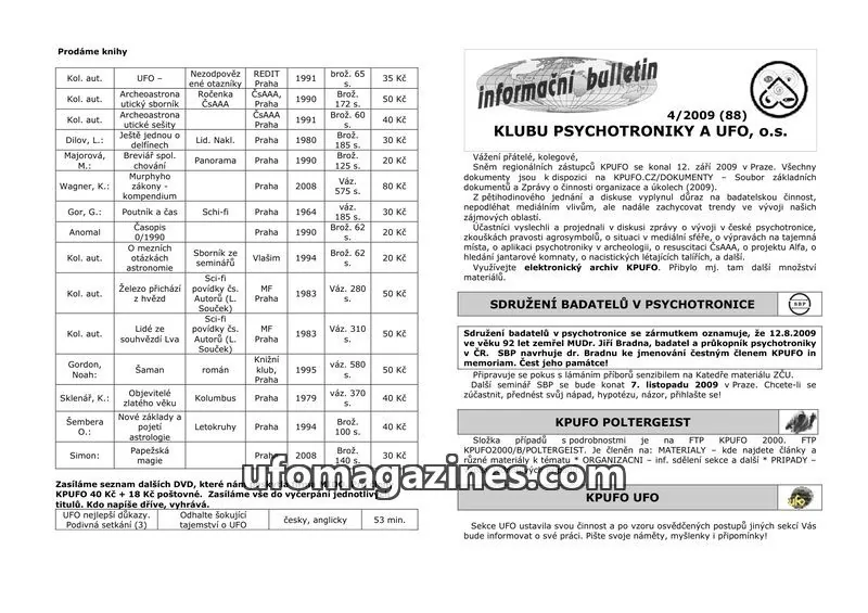 Cover of KPUFO Informacni bulletin issue 4/2009 (88): informační bulletin