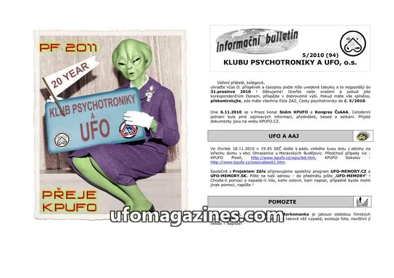 Cover of KPUFO Informacni bulletin issue 5/2010 (94): informační bulletin