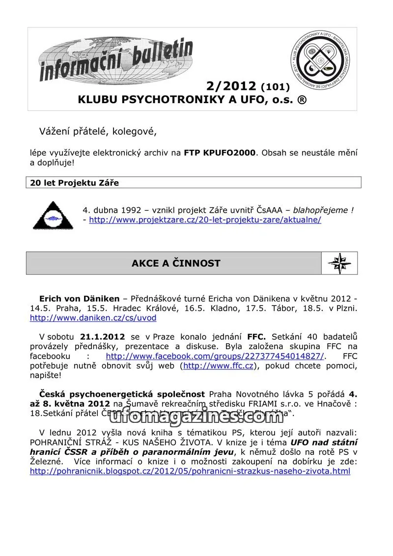 Cover of KPUFO Informacni bulletin issue 2/2012 (101): informační bulletin