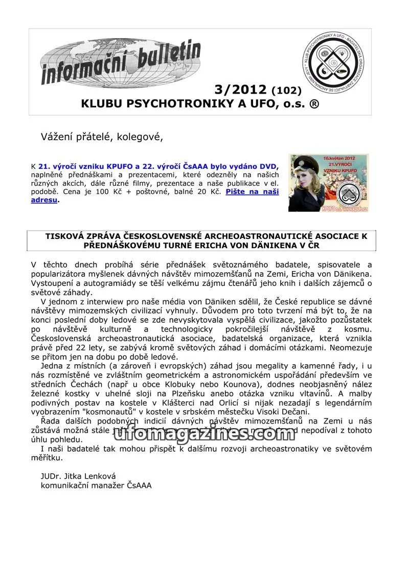Cover of KPUFO Informacni bulletin issue 3/2012 (102): informační bulletin