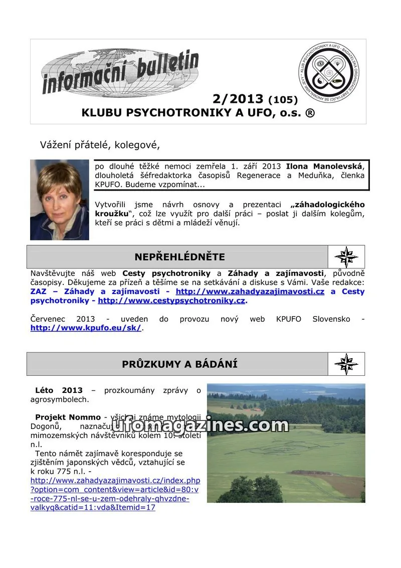 Cover of KPUFO Informacni bulletin issue 2/2013 (105): informační bulletin
