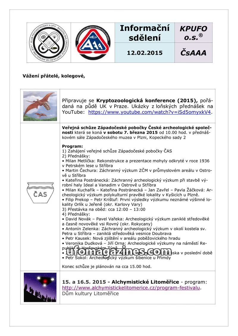 Cover of KPUFO Informacni sdeleni issue 12.02.2015: Informační sdělení