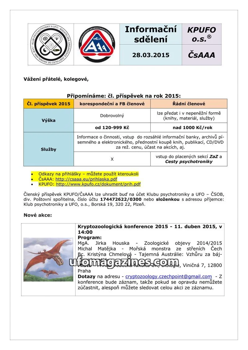 Cover of KPUFO Informacni sdeleni issue 28.03.2015: Informační sdělení