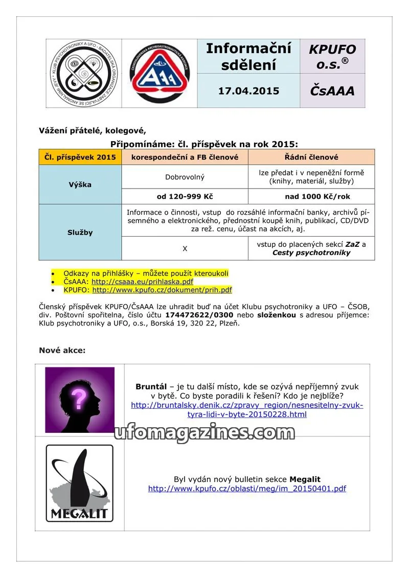Cover of KPUFO issue 17.04.2015: Informační sdělení