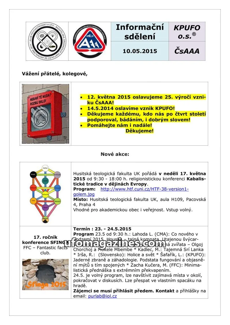 Cover of KPUFO issue 10.05.2015: Informační sdělení