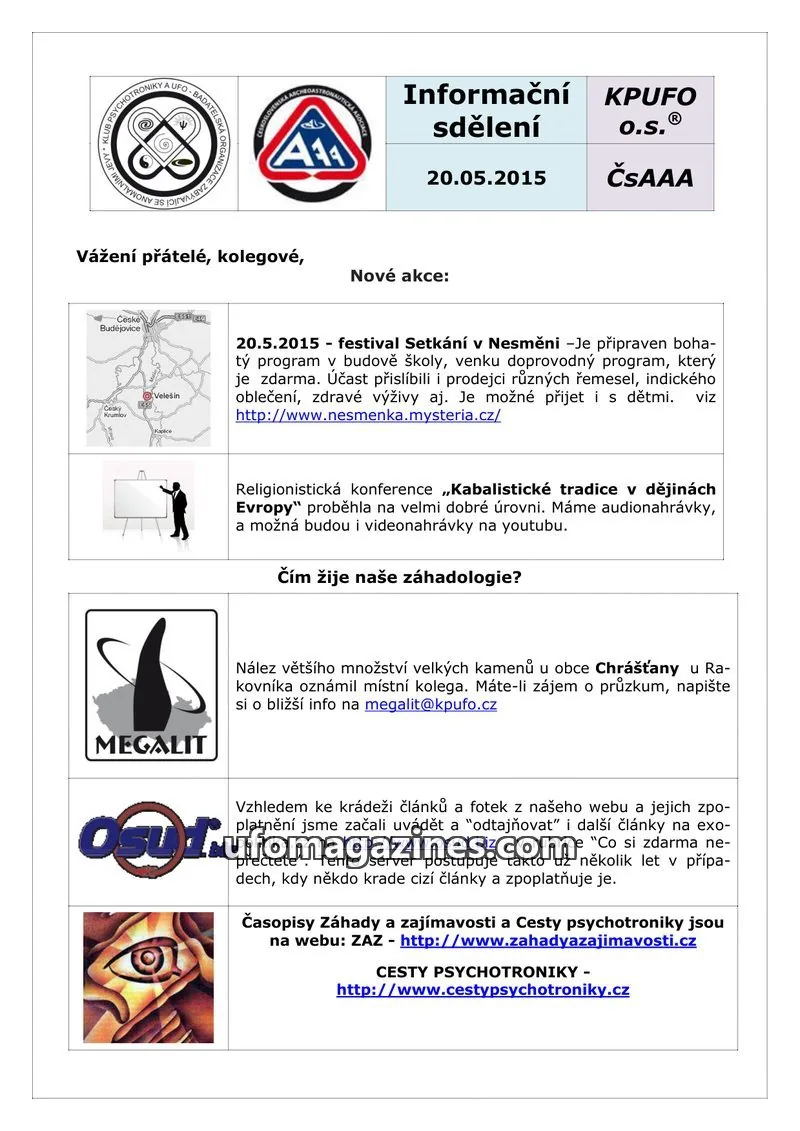 Cover of KPUFO Informacni sdeleni issue 20.05.2015: Informační sdělení