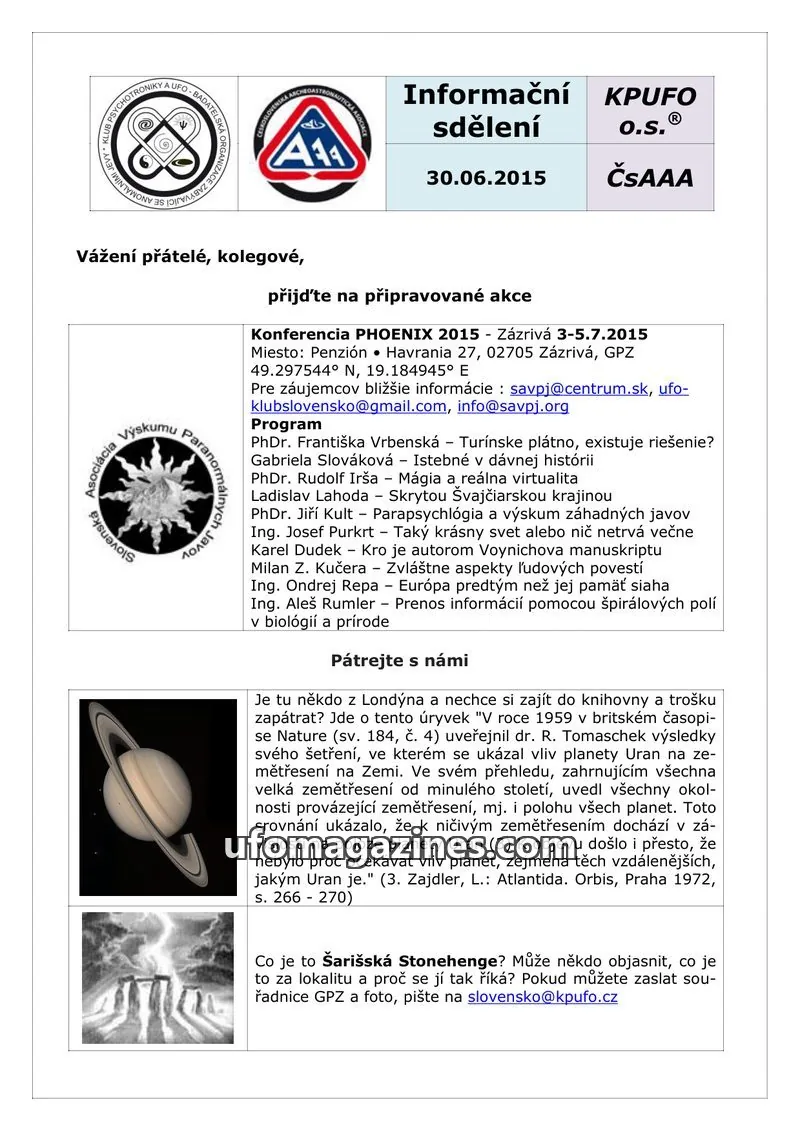 Cover of KPUFO Informacni sdeleni issue ČSAAA: Informační sdělení