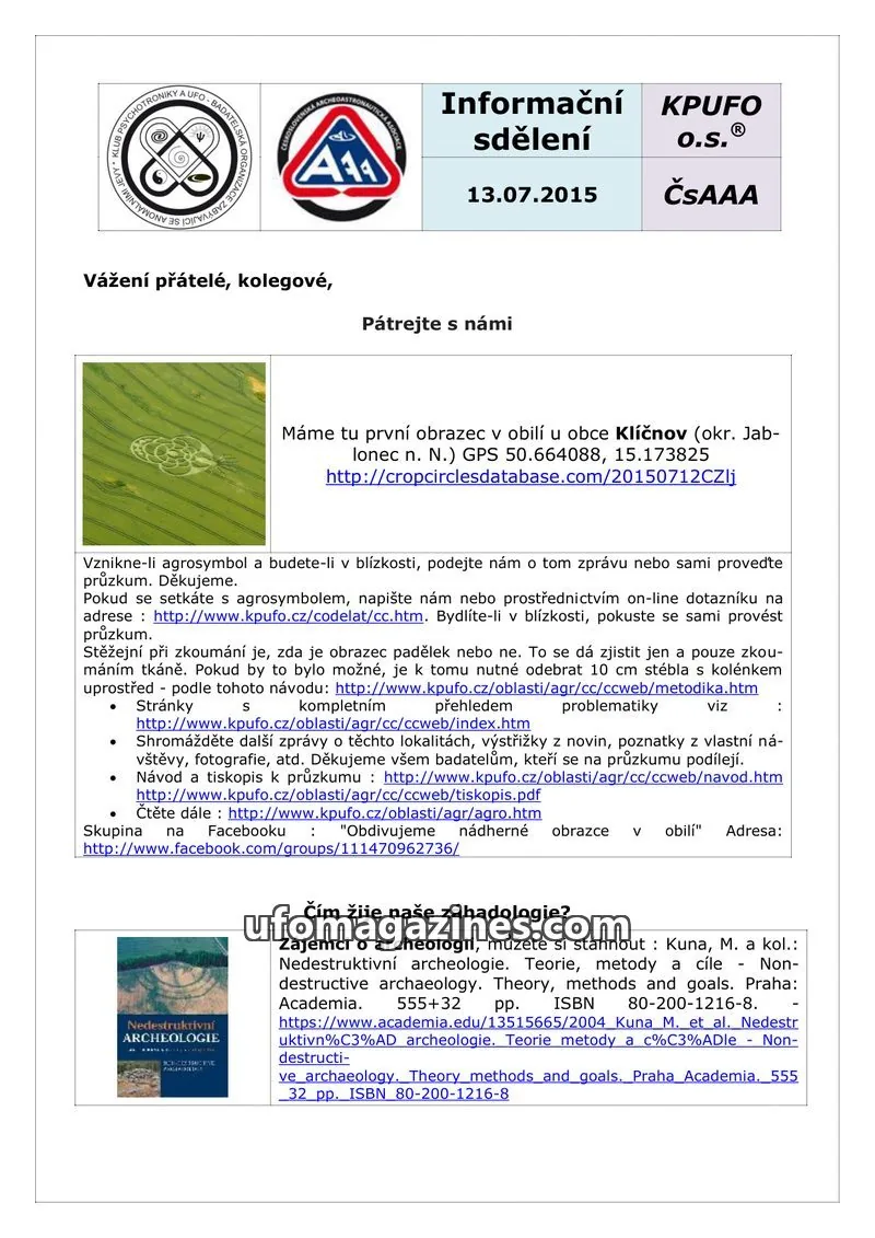 Cover of KPUFO Informacni sdeleni issue 13.07.2015: Informační sdělení