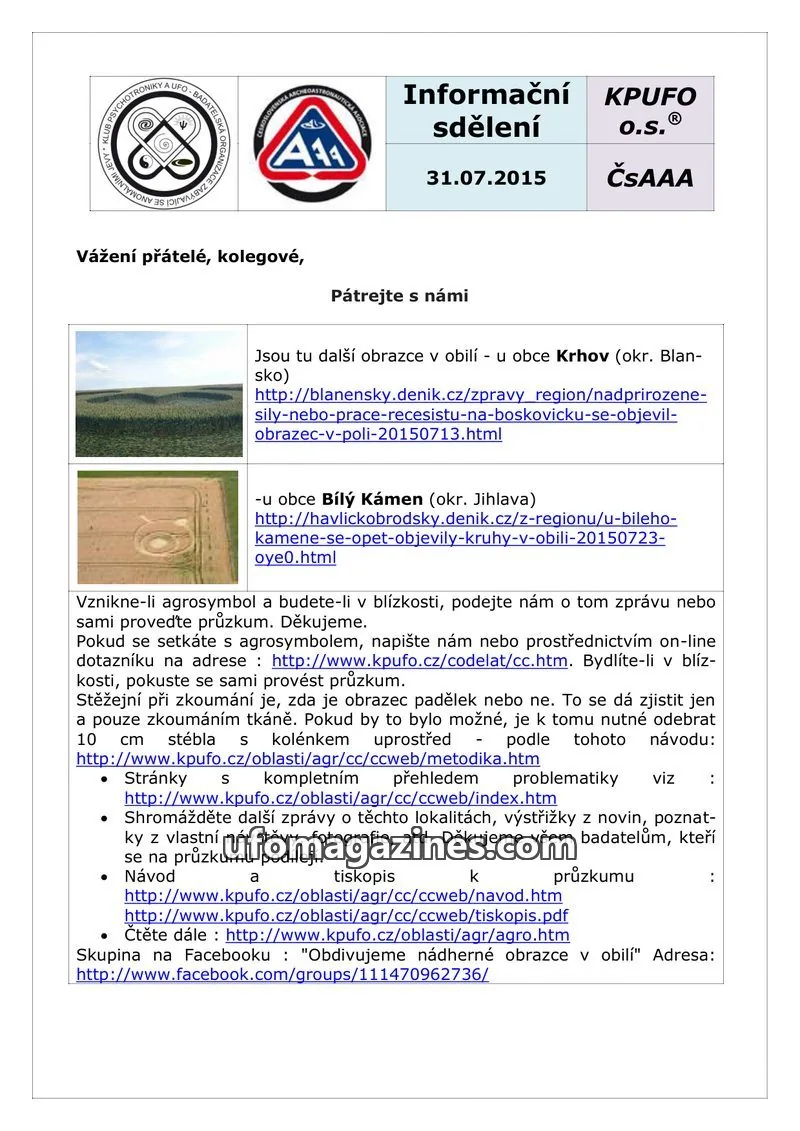 Cover of KPUFO Informacni sdeleni issue 31.07.2015: Informační sdělení