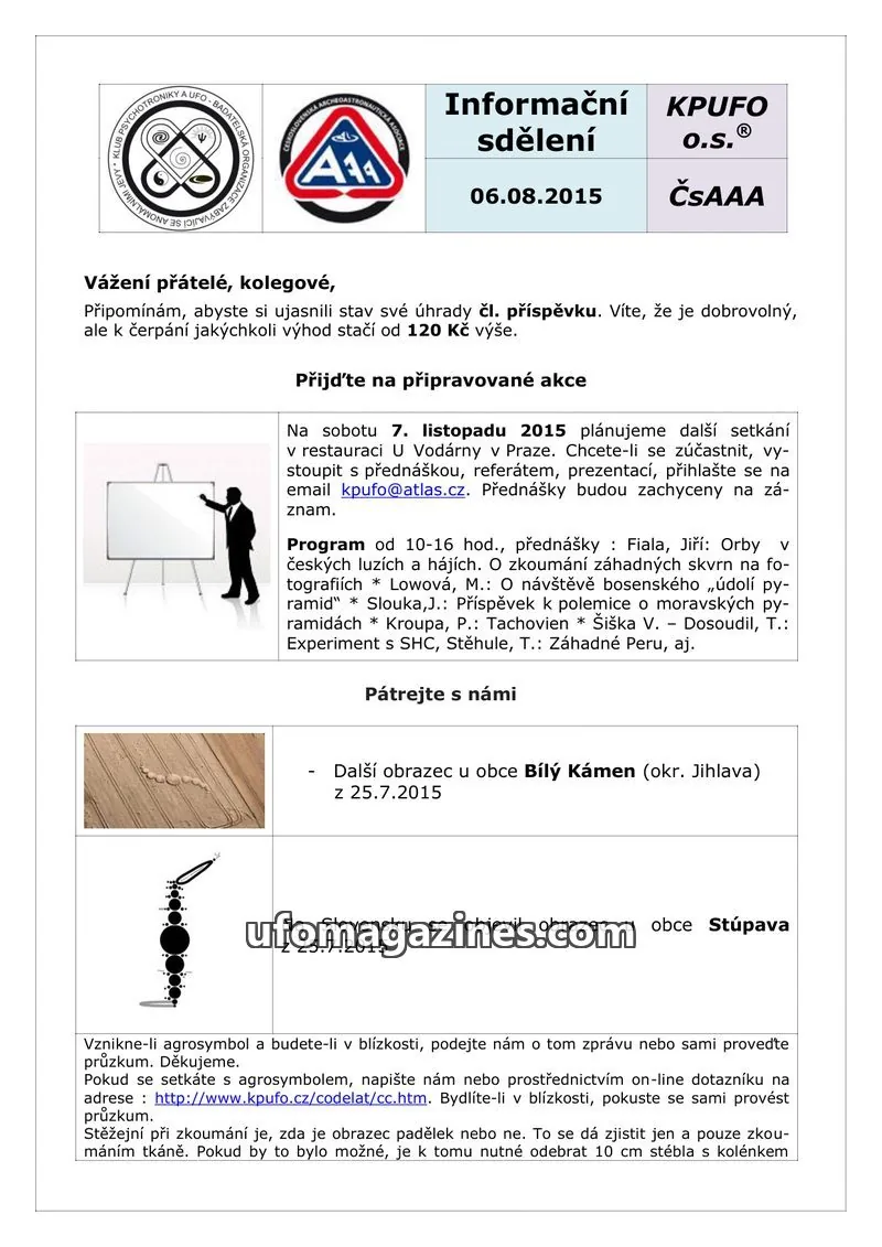 Cover of KPUFO Informacni sdeleni issue 06.08.2015: Informační sdělení