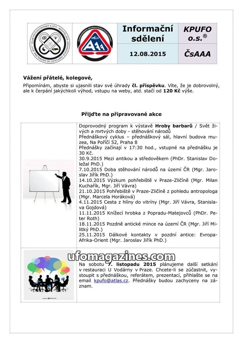 Cover of KPUFO Informacni sdeleni issue 12.08.2015: Informační sdělení