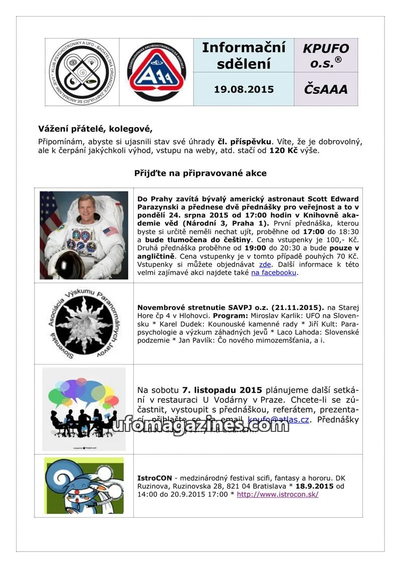 Cover of KPUFO issue 19.08.2015: Informační sdělení
