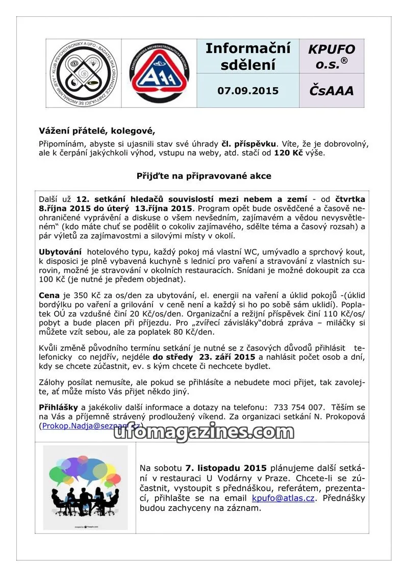 Cover of KPUFO Informacni sdeleni issue 07.09.2015: Informační sdělení