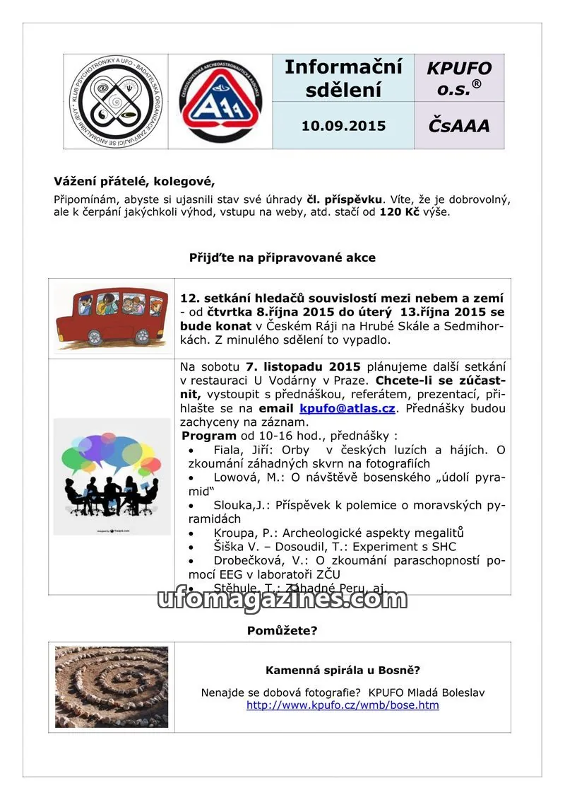 Cover of KPUFO issue 10.09.2015: Informační sdělení