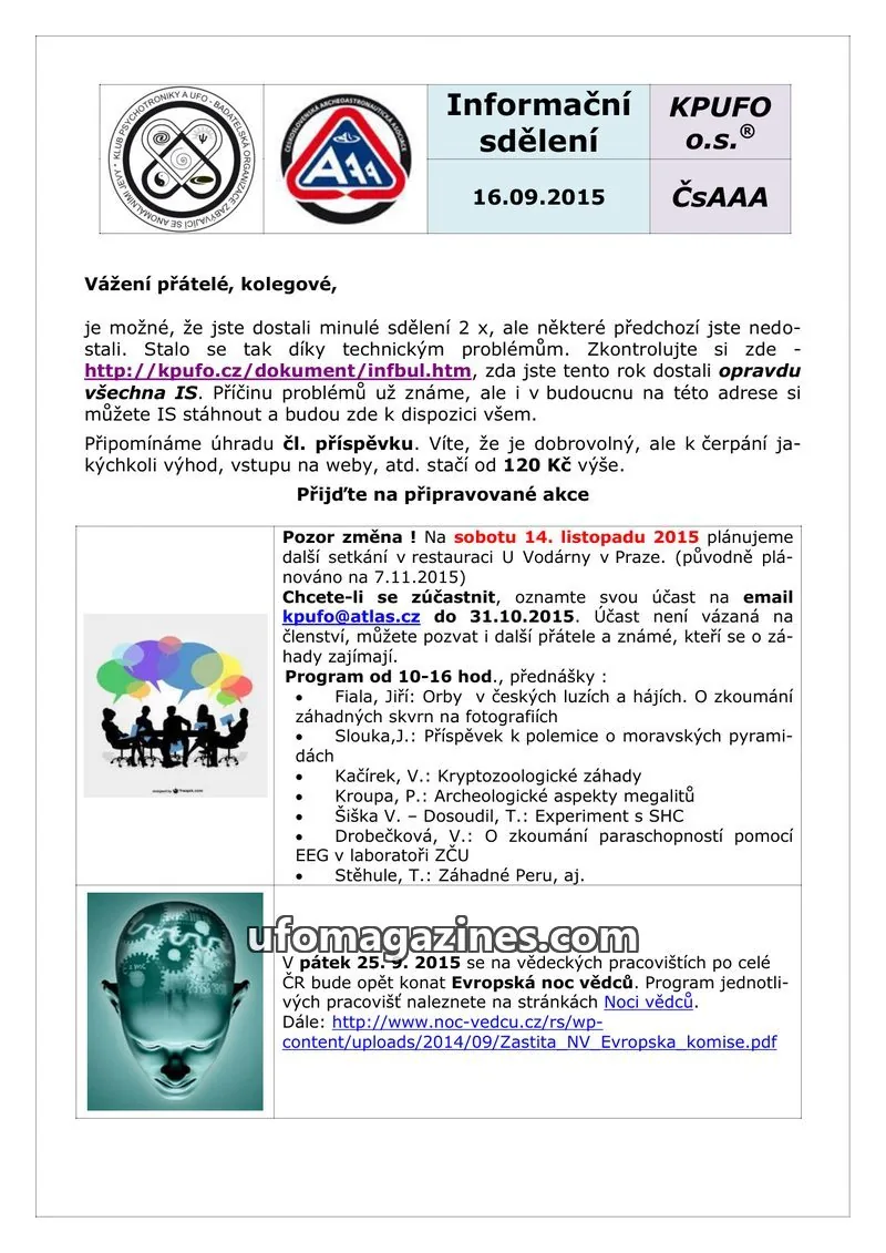 Cover of KPUFO Informacni sdeleni issue 16.09.2015: Informační sdělení