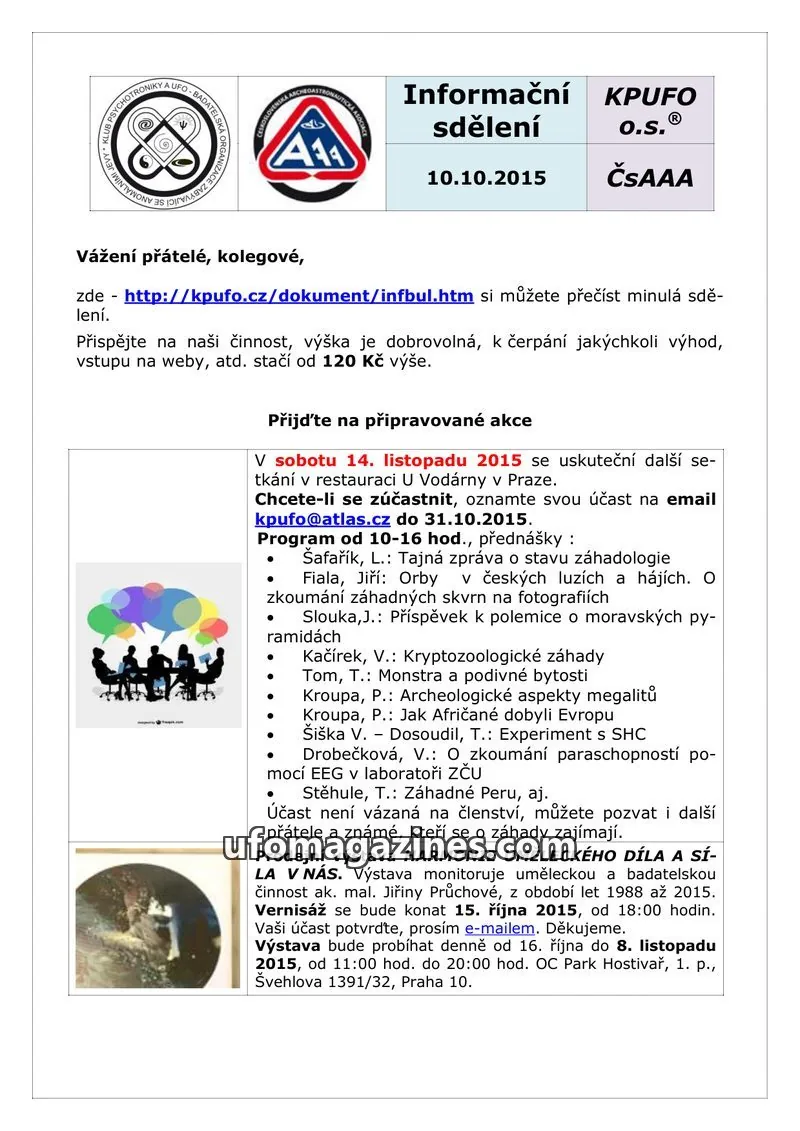 Cover of KPUFO Informacni sdeleni issue 10.10.2015: Informační sdělení
