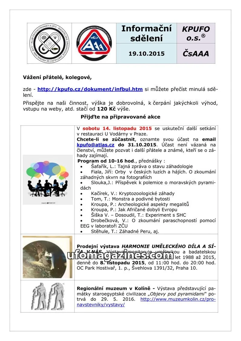Cover of KPUFO issue 19.10.2015: Informační sdělení