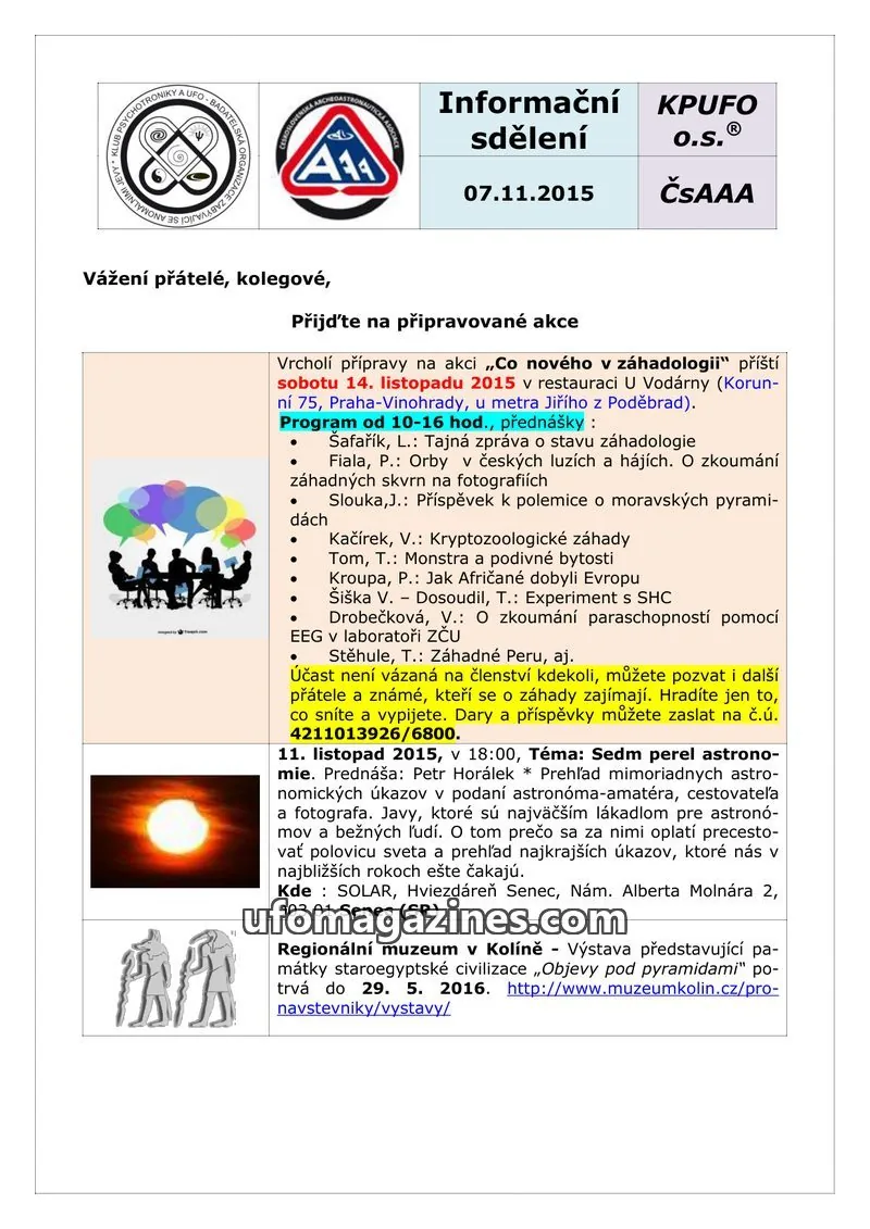 Cover of KPUFO Informacni sdeleni issue 07.11.2015: Informační sdělení