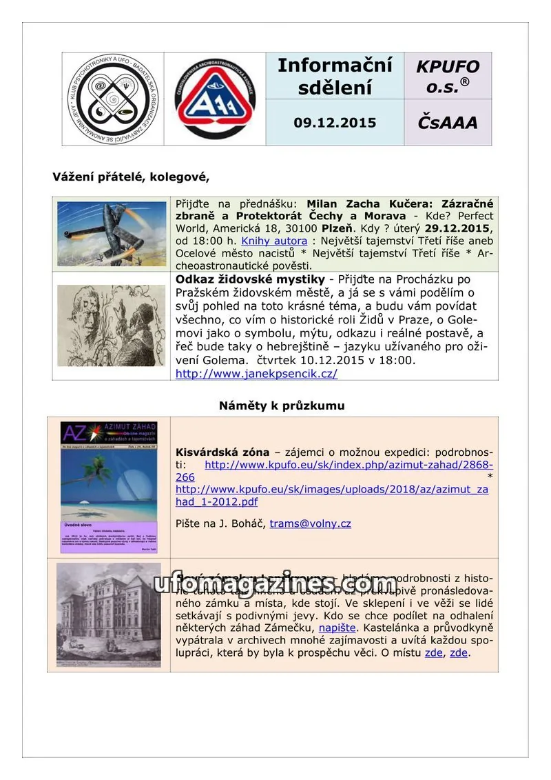 Cover of KPUFO Informacni sdeleni issue 09.12.2015: Informační sdělení