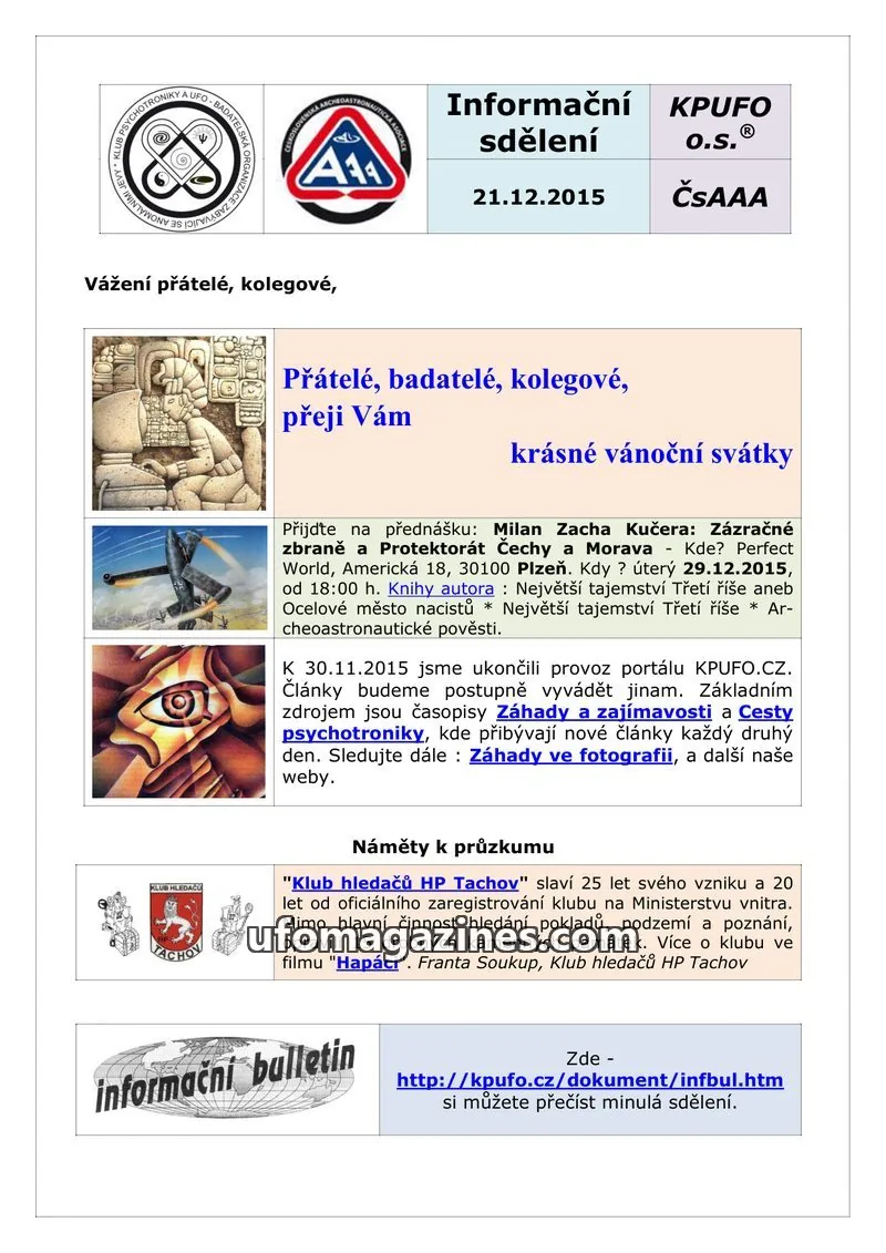 Cover of KPUFO Informacni sdeleni issue 21.12.2015: Informační sdělení