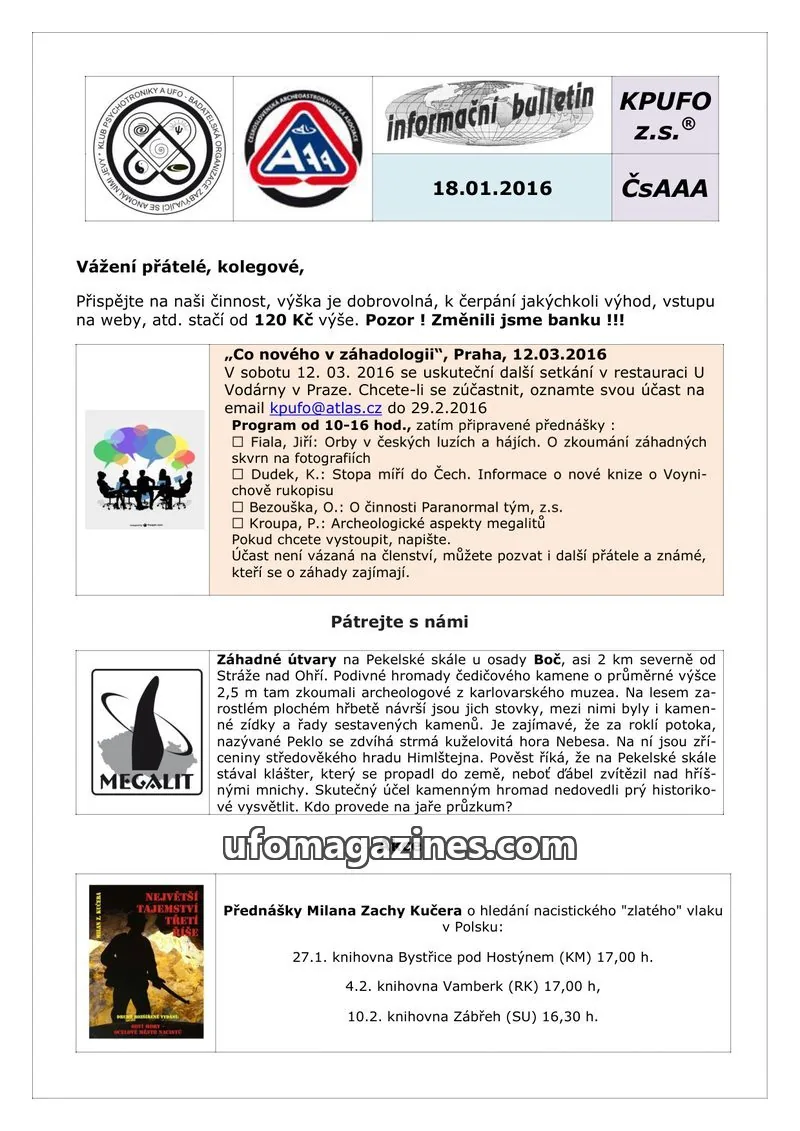 Cover of KPUFO issue 18.01.2016: informační bulletin