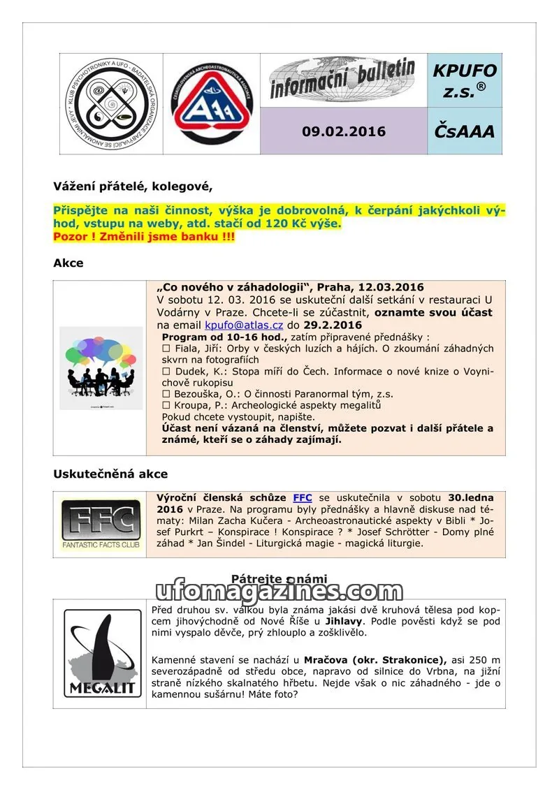 Cover of KPUFO issue ČSAAA: informační bulletin KPUFO