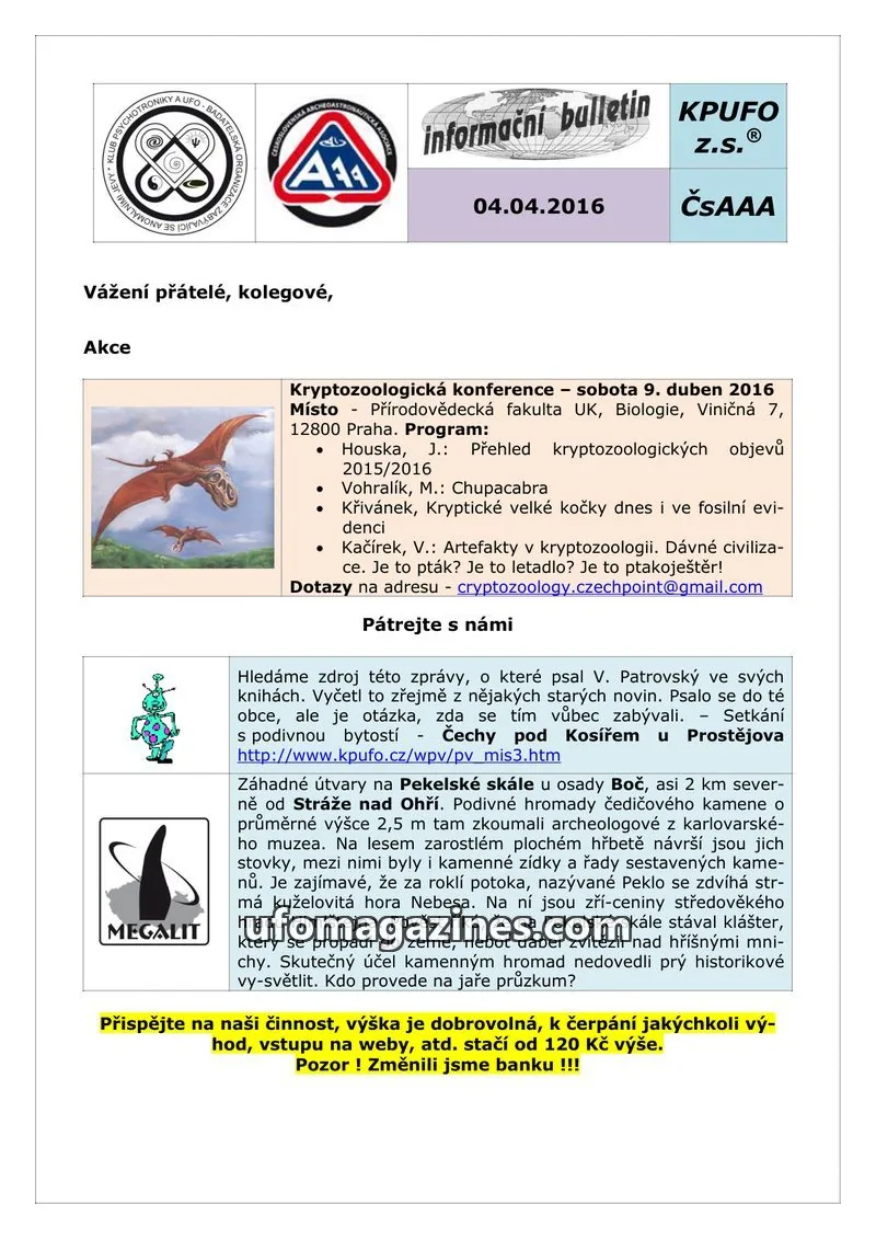 Cover of KPUFO issue 04.04.2016: informační bulletin KPUFO