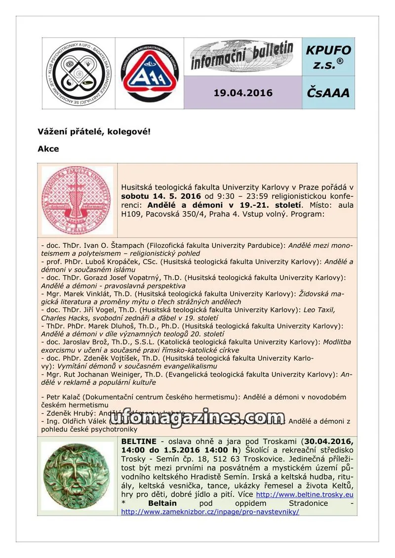 Cover of KPUFO Informacni sdeleni issue 19.04.2016: informační bulletin
