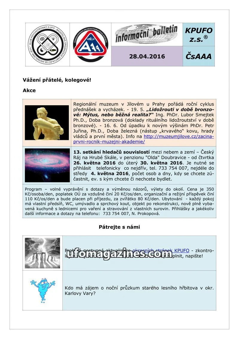 Cover of KPUFO issue 28.04.2016: informační bulletin