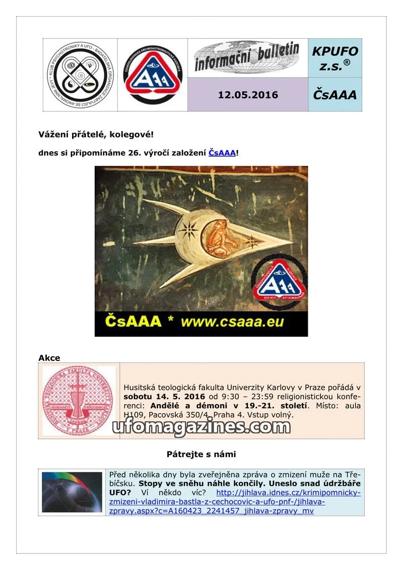 Cover of KPUFO Informacni sdeleni issue 12.05.2016: informační bulletin