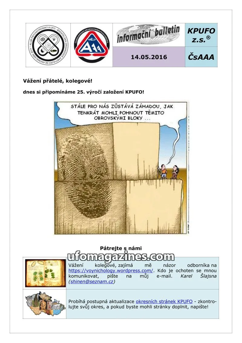 Cover of KPUFO Informacni sdeleni issue 14.05.2016: informační bulletin KPUFO