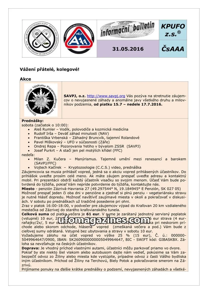 Cover of KPUFO Informacni sdeleni issue 31.05.2016: informační bulletin