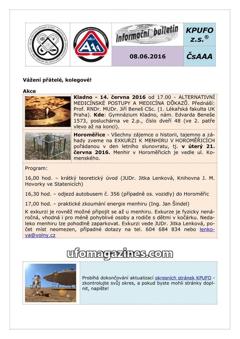 Cover of KPUFO issue 08.06.2016: informační bulletin