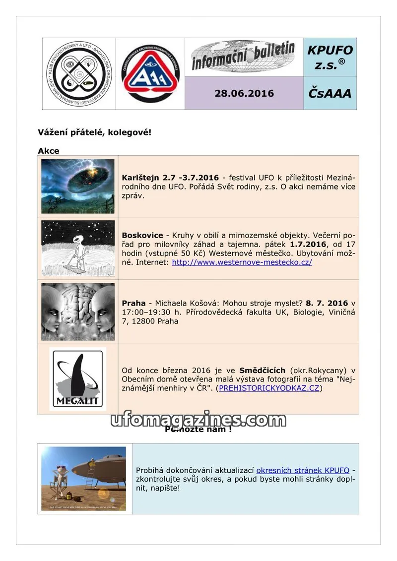 Cover of KPUFO Informacni sdeleni issue 28.06.2016: informační bulletin