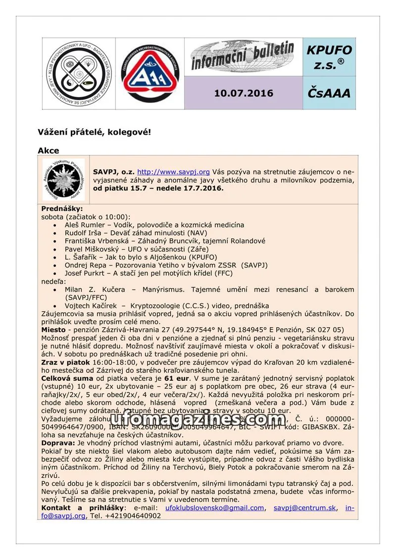 Cover of KPUFO Informacni sdeleni issue 10.07.2016: informační bulletin