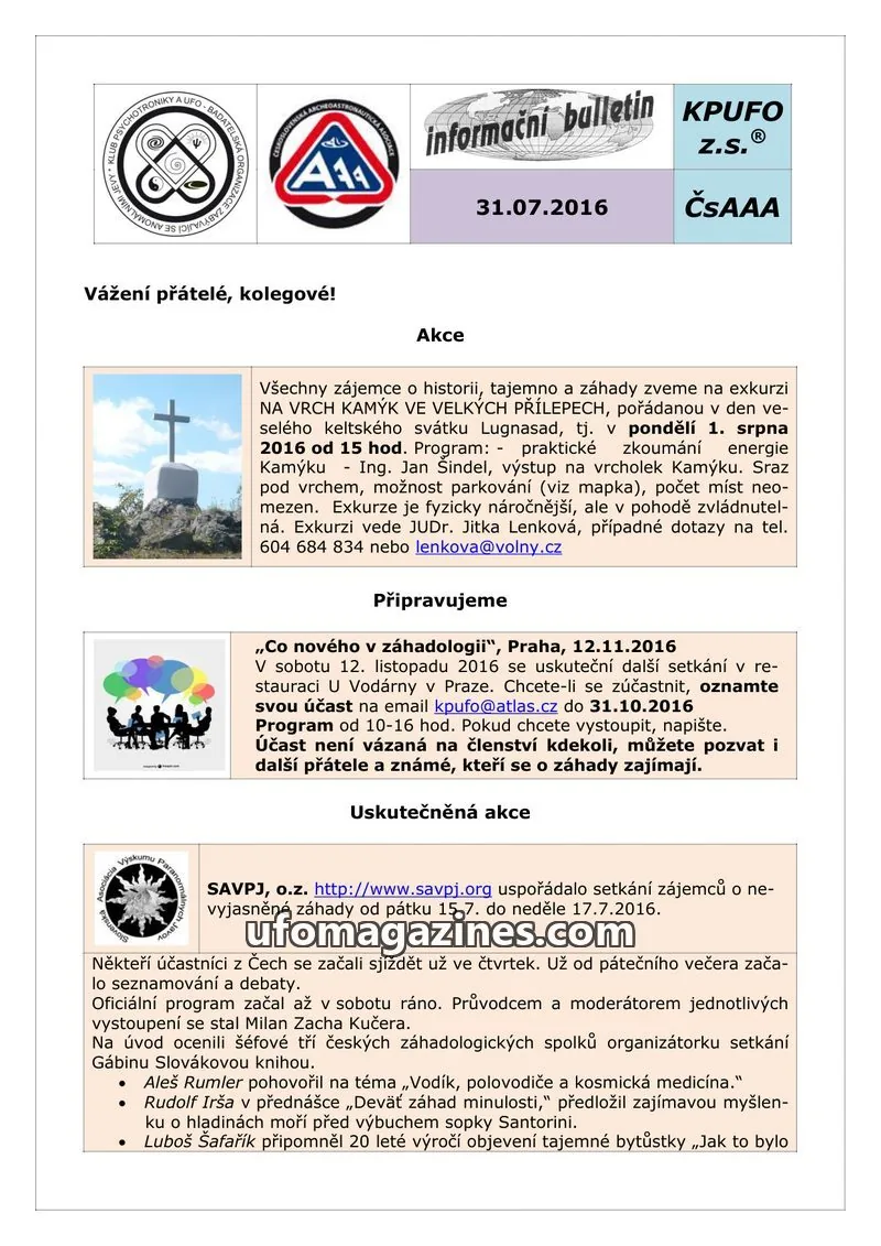 Cover of KPUFO Informacni sdeleni issue 31.07.2016: informační bulletin