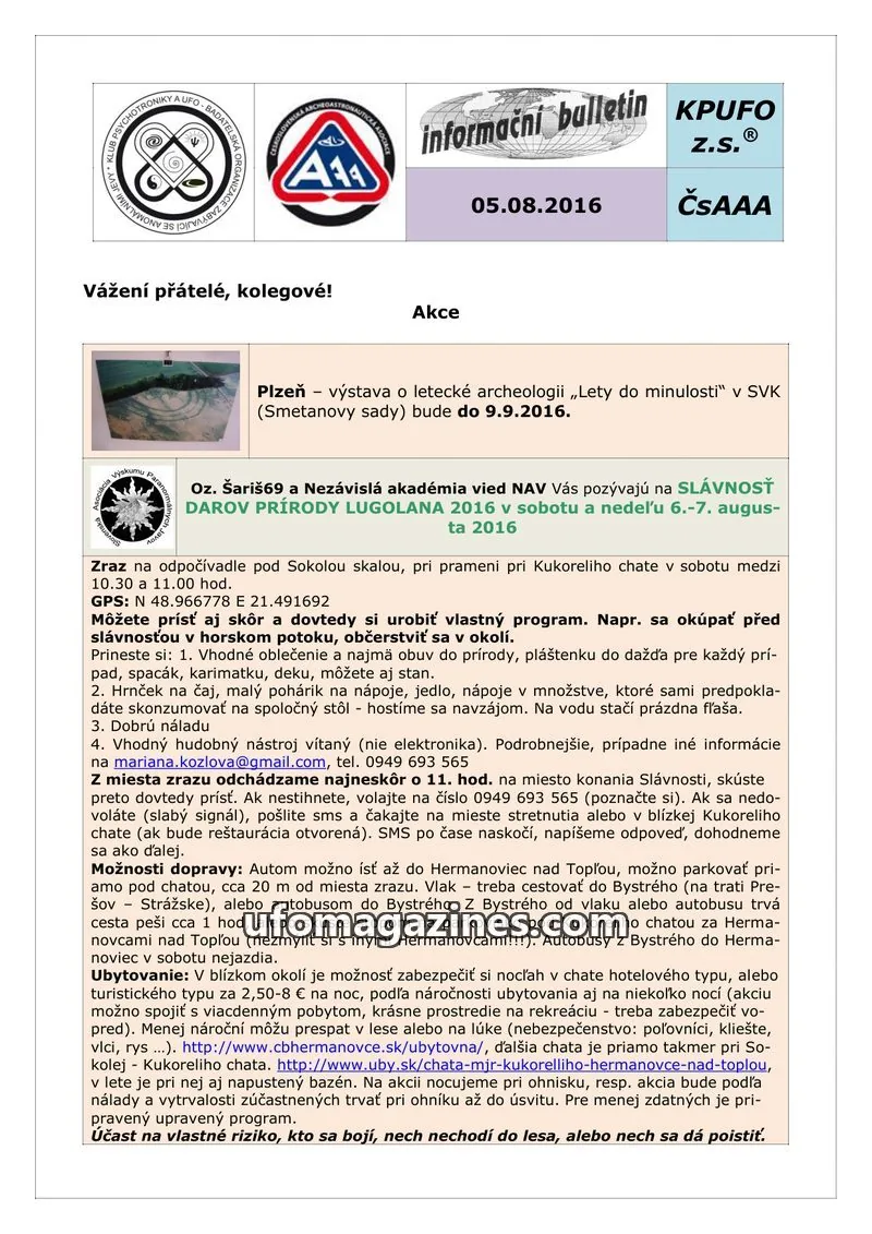Cover of KPUFO issue 05.08.2016: informační bulletin