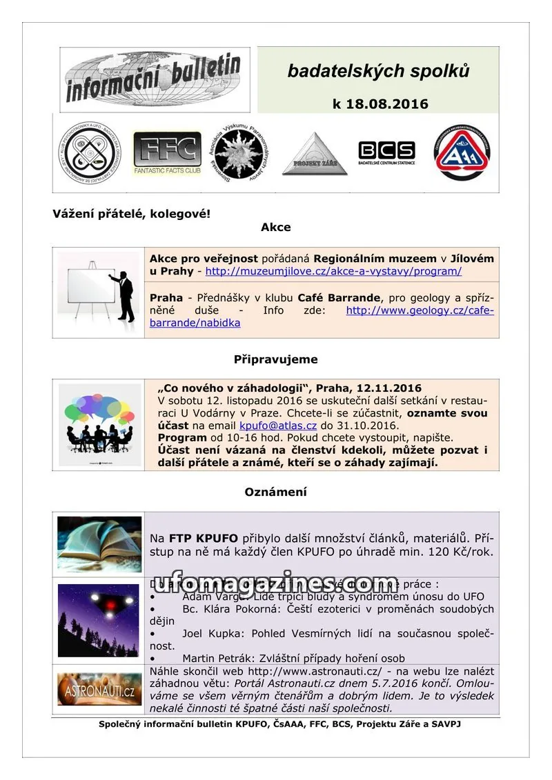 Cover of KPUFO issue 18.08.2016: informační bulletin