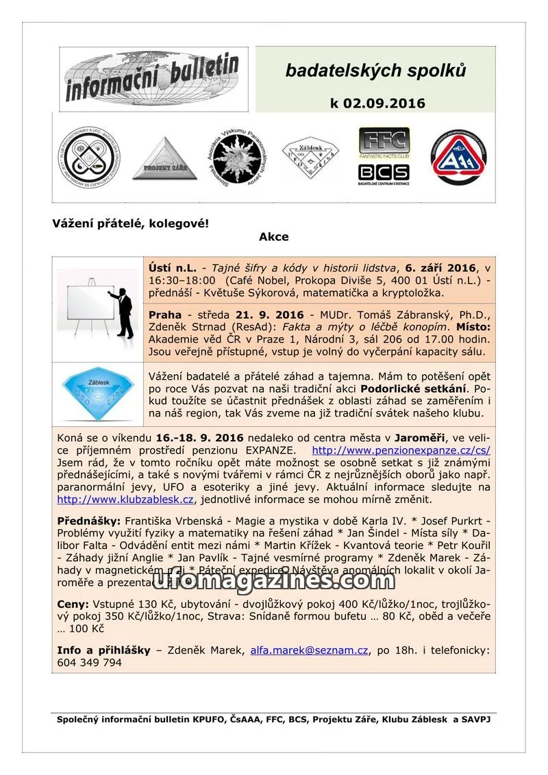 Cover of KPUFO Informacni sdeleni issue k 02.09.2016: informační bulletin
