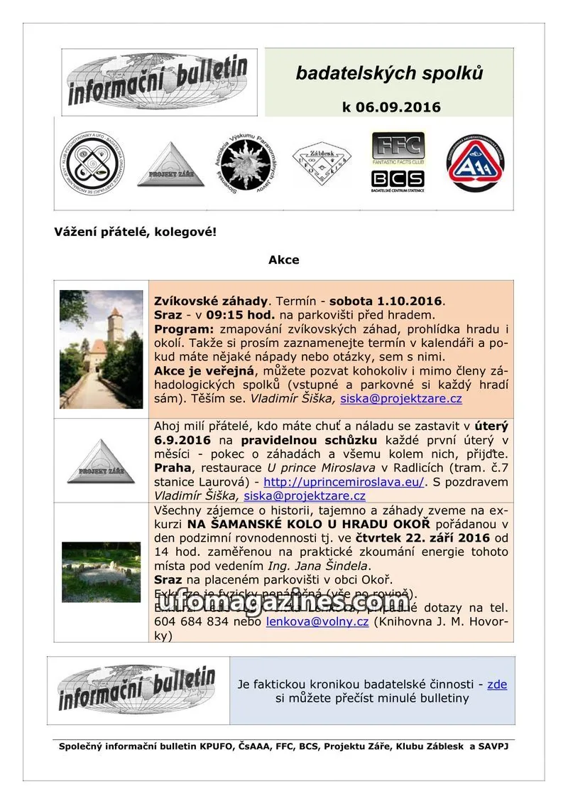Cover of KPUFO Informacni sdeleni issue 06.09.2016: informační bulletin