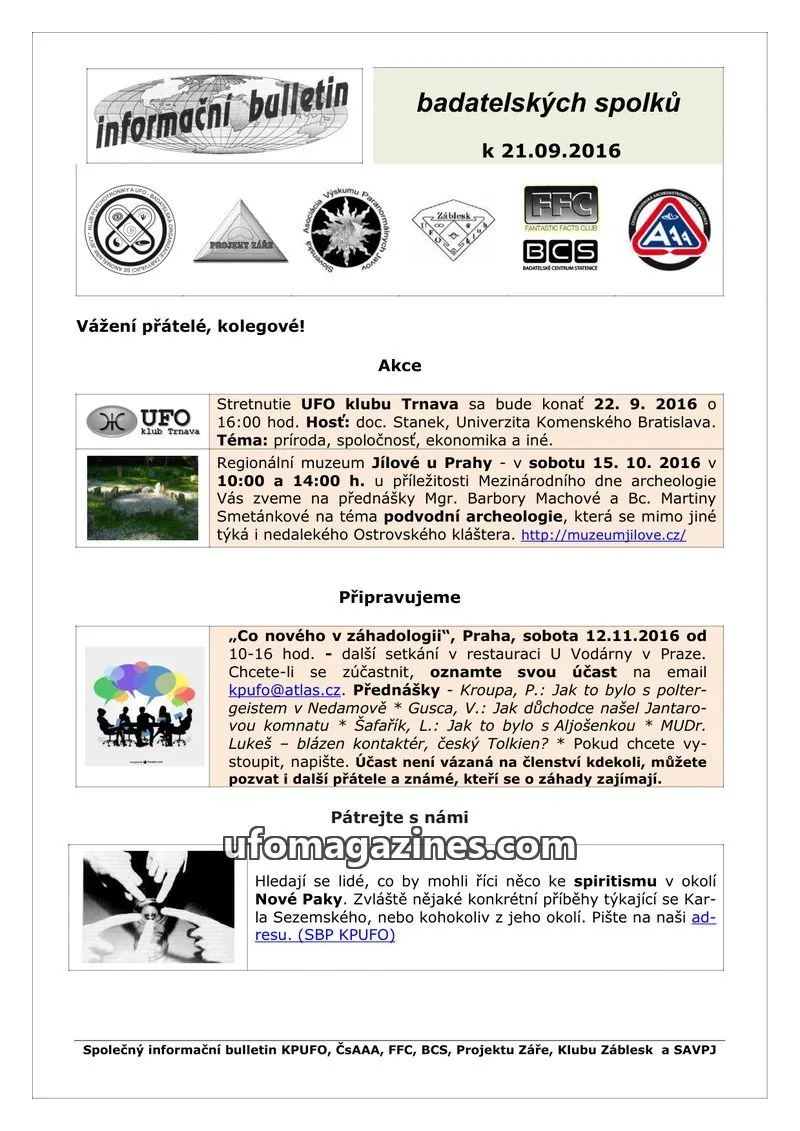 Cover of KPUFO Informacni sdeleni issue 21.09.2016: informační bulletin