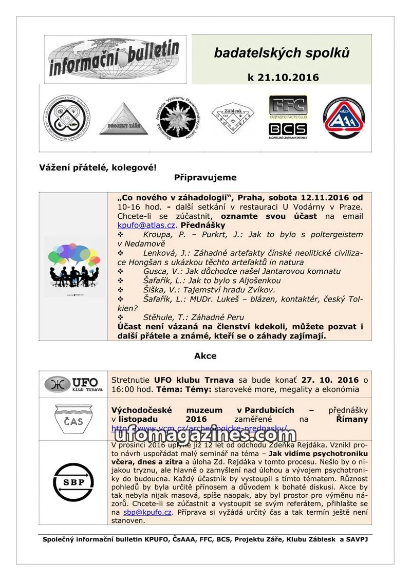 Cover of KPUFO Informacni sdeleni issue 21.10.2016: informační bulletin