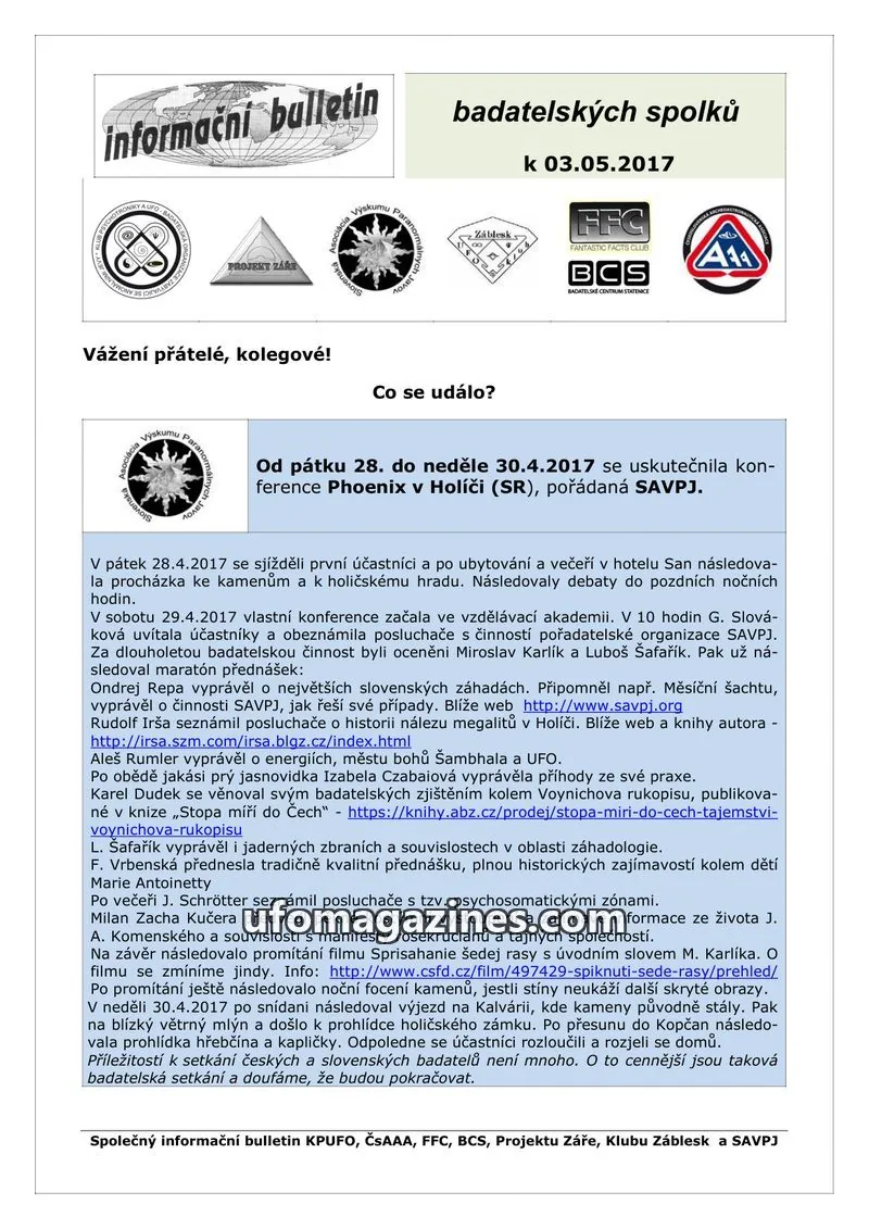 Cover of KPUFO Informacni sdeleni issue k 03.05.2017: informační bulletin