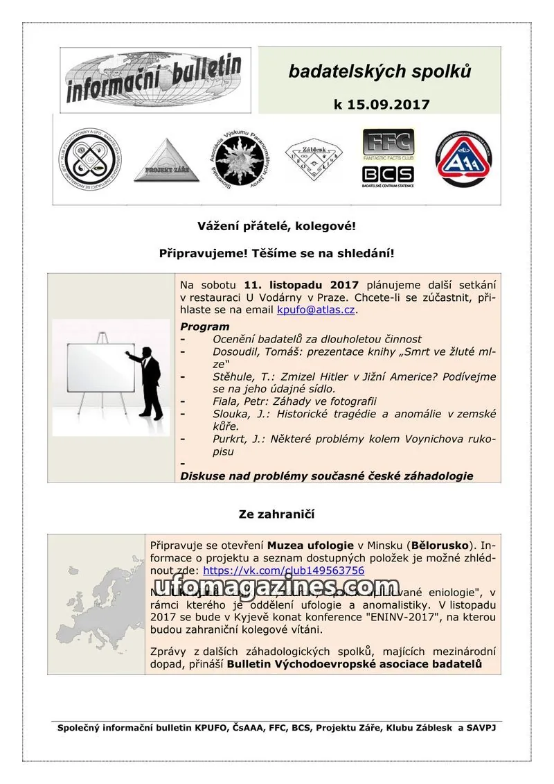 Cover of KPUFO Informacni sdeleni issue 15.09.2017: informační bulletin badatelských spolků